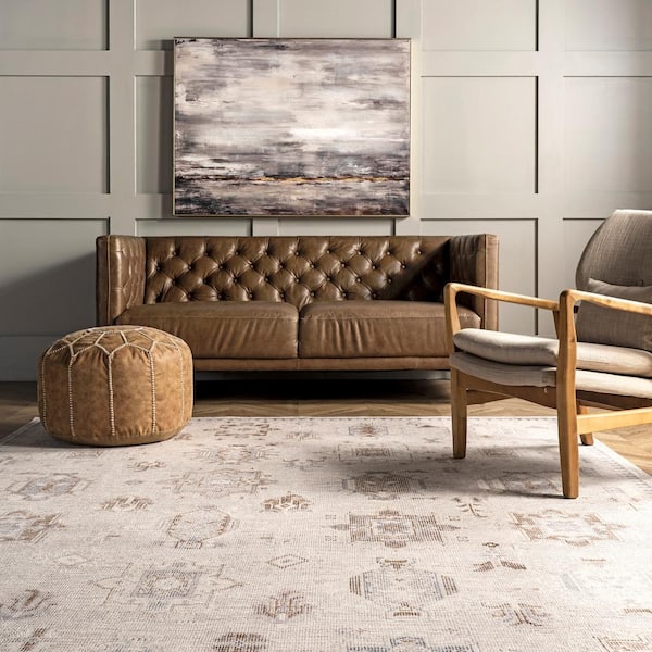 nuLOOM Krystin Machine Washable Distressed Beige 5 ft. x 8 ft ...