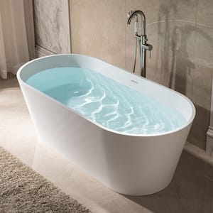 67 in. Stone Resin Flatbottom Freestanding Bathtub in Matte White with 2-Drain Covers