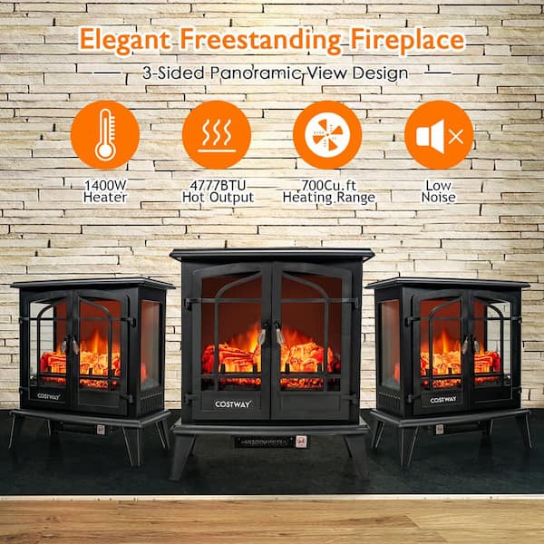Costway 25 in. Freestanding Iron Electric Fireplace Heater Stove