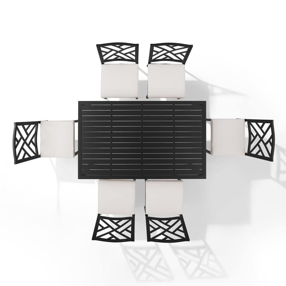 Locke 7-Piece Black Steel Outdoor Dining Set with Cream Cushions