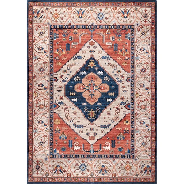 nuLOOM Carolyn Machine Washable Tribal Motif Rust Doormat 3 ft. x 5 ft. Indoor Area Rug