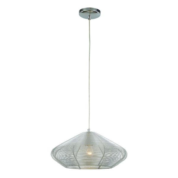 15.75 in. 1-Light Polished Chrome Hanging Pendant Light Fixture with Braided Wire Shade