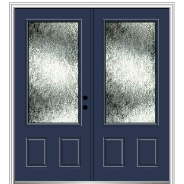 MMI Door Rain Glass 72 in. x 80 in. Left-Hand Inswing 3/4 Lite 2-Panel Painted Naval Prehung Front Door on 6-9/16 in. Frame