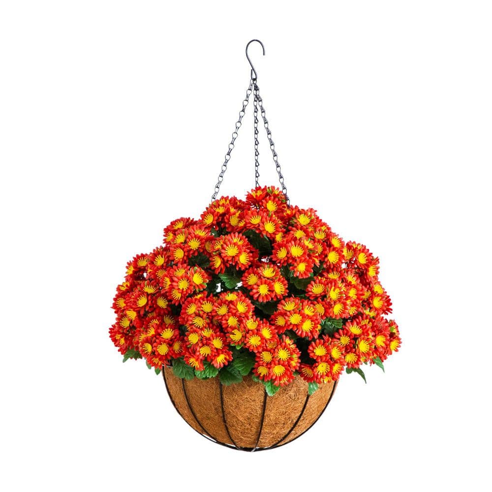 Nearly Natural 24in. UV Resistant Artificial Chrysanthemum Hanging