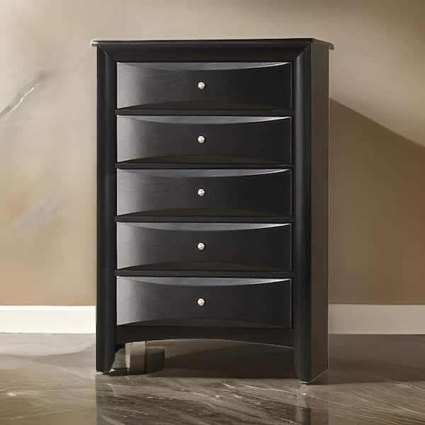 Black 5-Drawers 31.5 in. Dresser Without Mirror