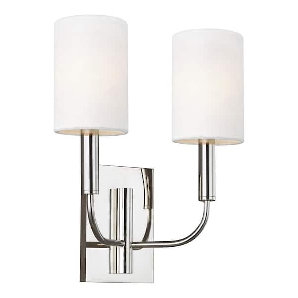 Generation Lighting Brianna 11.375 in. W 2-Light Polished Nickel Wall Sconce with White Shades