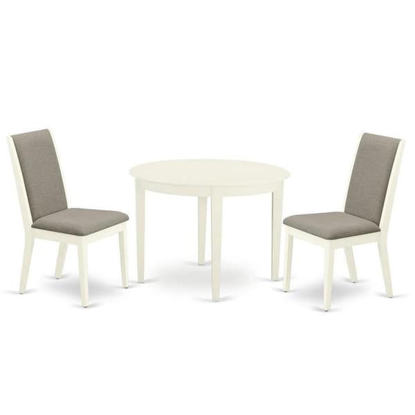 East West Furniture 3-Piece Linen White Finish Round Solid Wood Top Dining Table Set