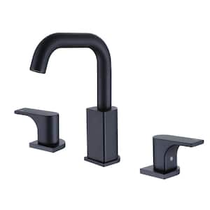 8 in. Widespread Double Handle Bathroom Faucet with Swivel Spout Modern 3-Hole Brass Bathroom Sink Taps in Matte Black