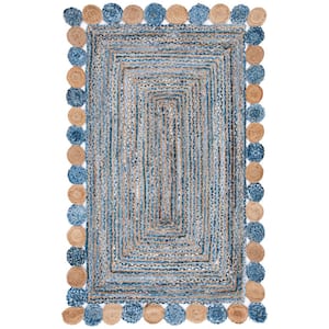 Cape Cod Blue/Beige Doormat 3 ft. x 5 ft. Circles Border Area Rug