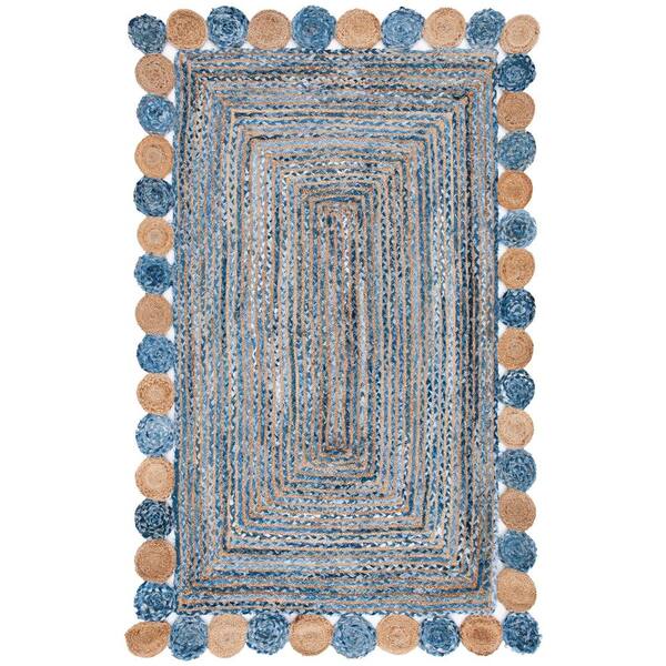 SAFAVIEH Cape Cod Blue/Beige Doormat 3 ft. x 5 ft. Circles Border Area Rug