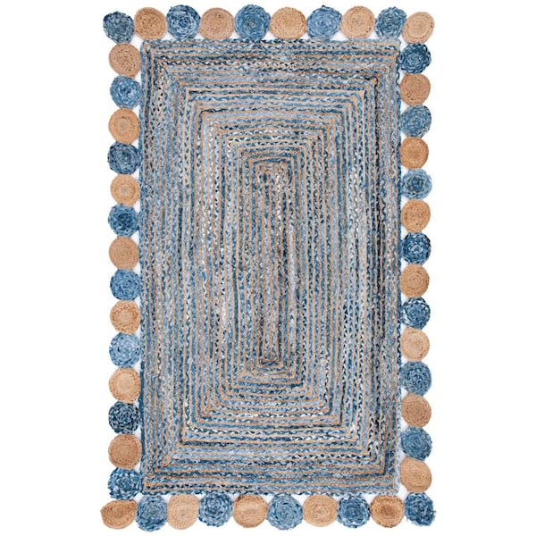 SAFAVIEH Cape Cod Blue/Beige 4 ft. x 6 ft. Circles Border Area Rug