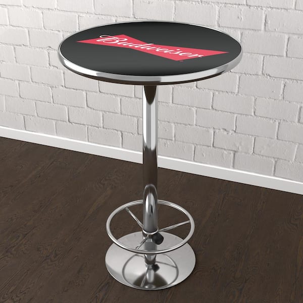 Unbranded Budweiser 3-Piece Round Acrylic Top Chrome Bar Table Set (Seats-2)