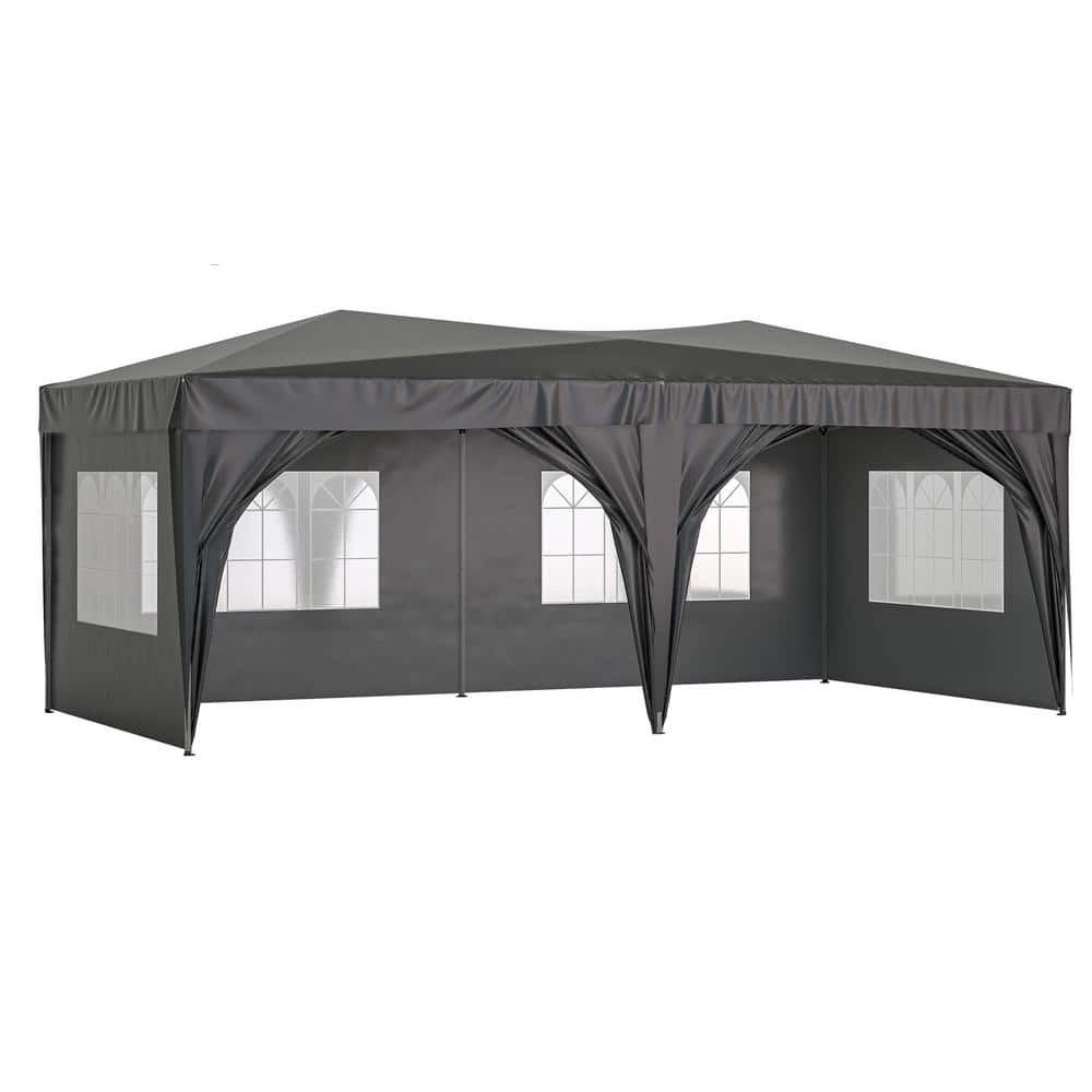 10 ft. x 20 ft. Black Pop-Up Outdoor Portable Party Folding Tent with 6 Rem