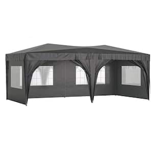 10 ft. x 20 ft. Black Pop-Up Outdoor Portable Party Folding Tent with 6 Removable Sidewalls, carry Bag, 6 Weight Bags
