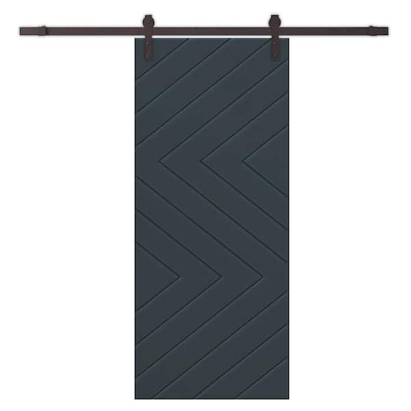CALHOME 30 in. x 96 in. Charcoal Gray Painted Composite MDF Paneled Interior Sliding Barn Door with Hardware Kit