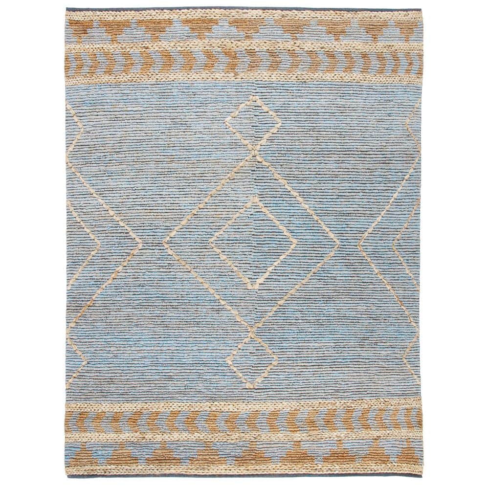 Handmade Blue and Natural Wool 8' x 10' Kilim Area Rug