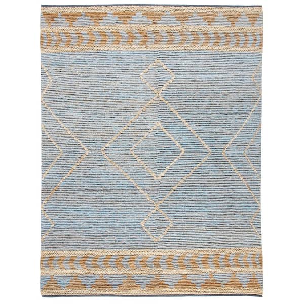 SAFAVIEH Kilim Natural/Blue 8 ft. x 10 ft. High-Low Striped Geometric Area Rug