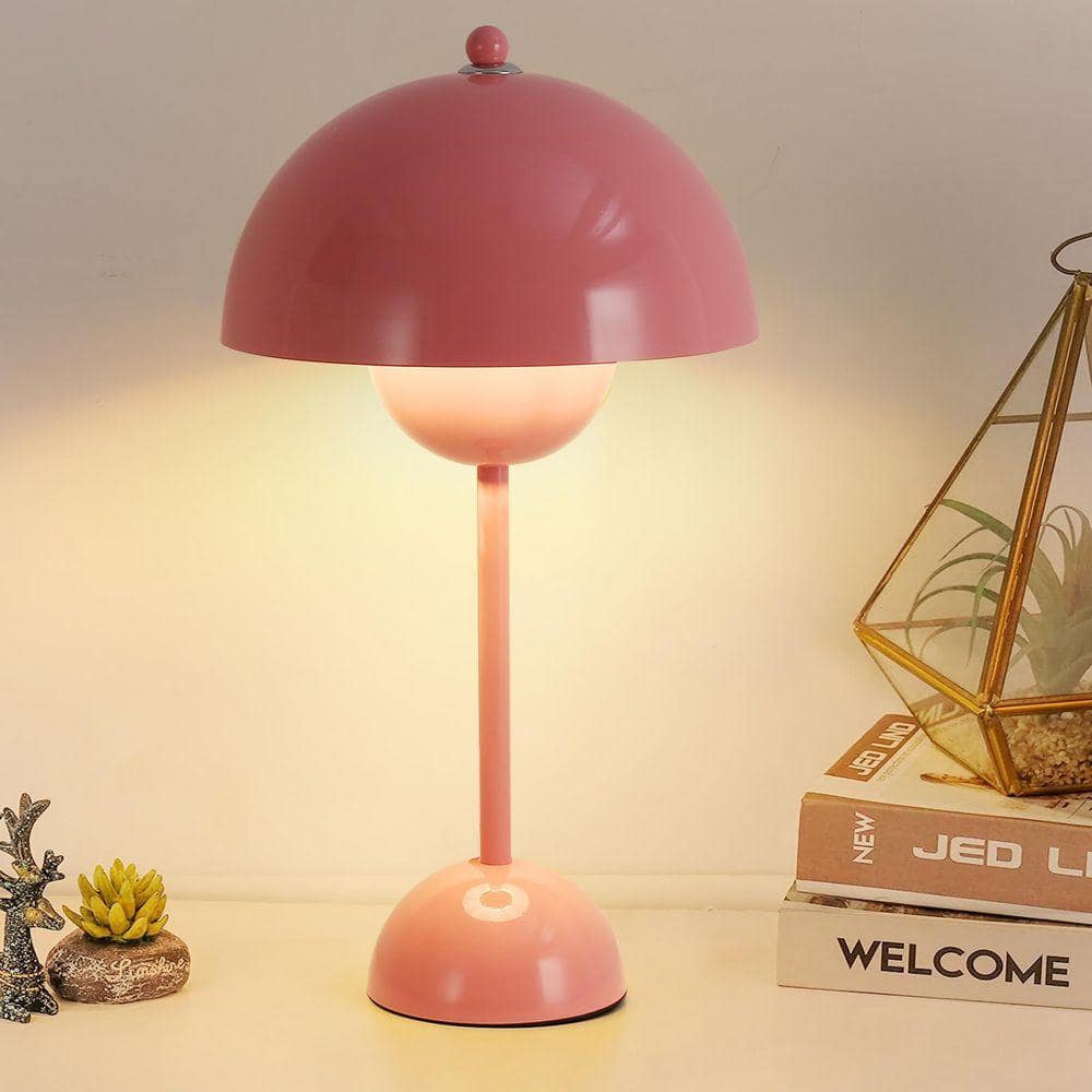 SUNLLOK 13.4 in. Pink Vintage 1-Light Flowerpot Table Lamp for