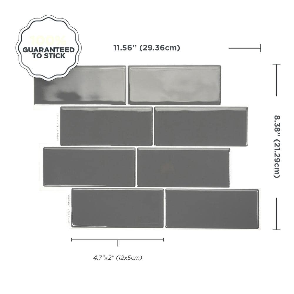 Gray 11.87'' x 8.5'' Self-Adhesive 3D Peel and Stick Backsplash Tiles
