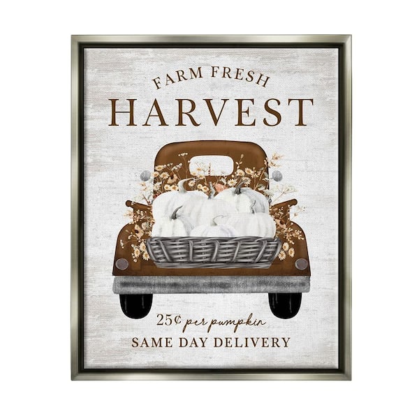 Stupell Industries Farm Pumpkin Harvest by Lettered and Lined 1 Piece Floater Frame Graphic Print Travel Poster Art Print 21 in. x 17 in.