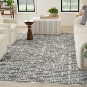 Serenity Home Blue Ivory 8 ft. x 10 ft. Geometric Transitional Area Rug