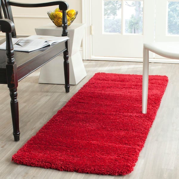 Milan Shag 2 ft. x 6 ft. Red Solid Runner Rug