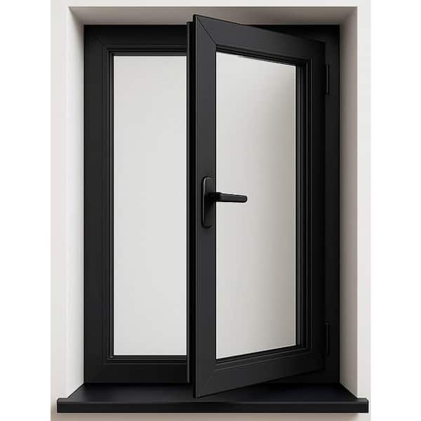 36in. x 60in. Wht/BLK, Single Sash, uPVC Triple Pane,Tilt and Turn LowE Window,Replacement/New Construction w/Screen, RH