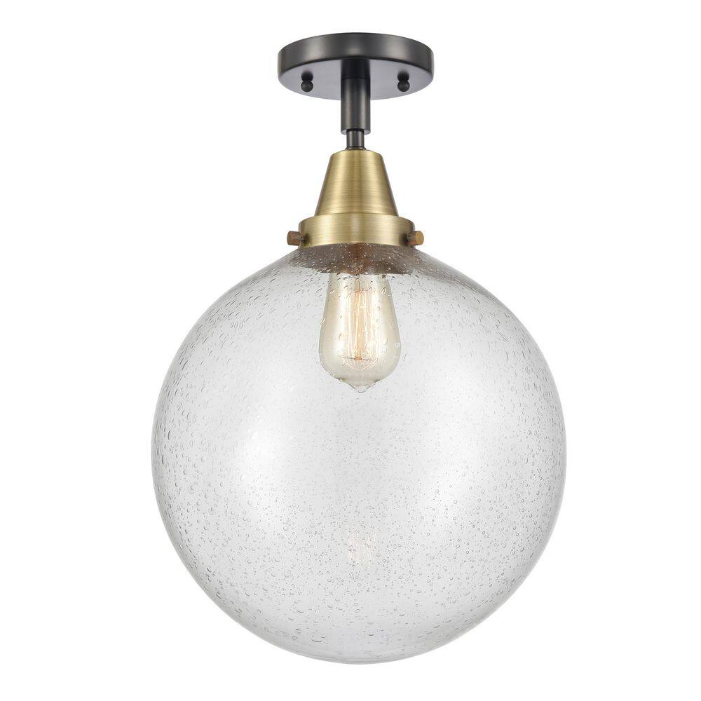 Beacon 12 in. 1-Light Black Antique Brass Industrial Flush Mount with Seeded Glass Shade price history on PriceWatchPro