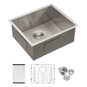 23 in Undermount Single Bowl 18 Gauge Stainless Steel Kitchen Sink with 9 in Deep Kitchen Sink Basin and Bottom Grid