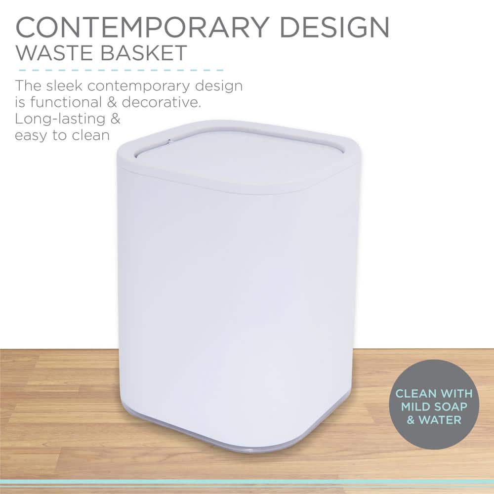 White Acrylic Bathroom Waste Basket with Swing Lid