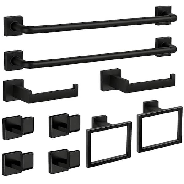 10-Piece Matte Black Bathroom Accessories Set, Towel Racks for Bathroom Wall Mounted, 24 in. Bath Towel Bar Set