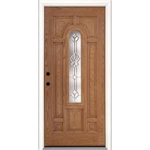 37.5 in. x 81.625 in. Medina Zinc Center Arch Lite Stained Light Oak Right-Hand Inswing Fiberglass Prehung Front Door