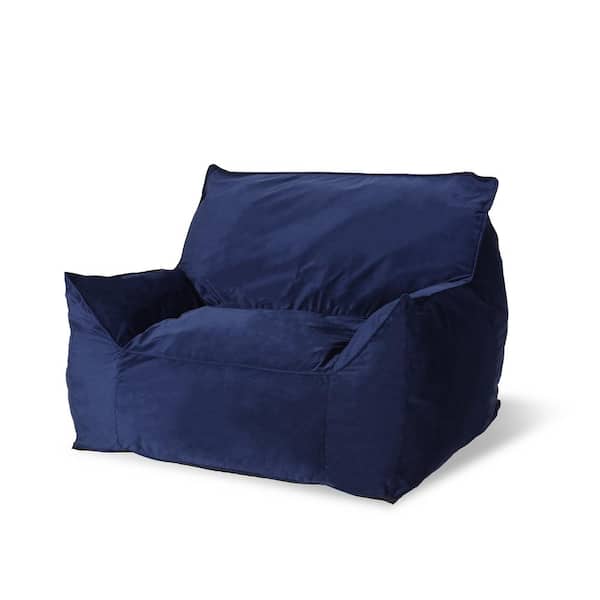 Noble House Velie Royal Blue Velveteen Bean Bag Chair with Armrests