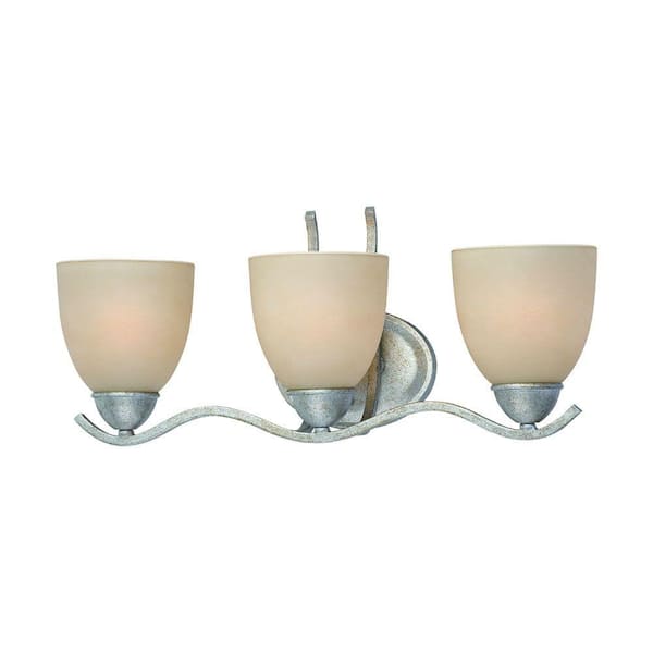 Thomas Lighting Triton 3-Light MoonLight Silver Bath Fixture with Tea Stained Glass Shade