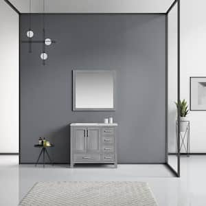 Jacques 36 in. W x 22 in. D Left Offset Distressed Grey Bath Vanity, Carrara Marble Top, and 34 in. Mirror