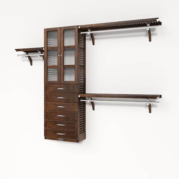 John Louis Home 72 in. W - 120 in. W Espresso Reach in with 6 Drawers and Glass Door 12 in. Shelf Wood Closet System