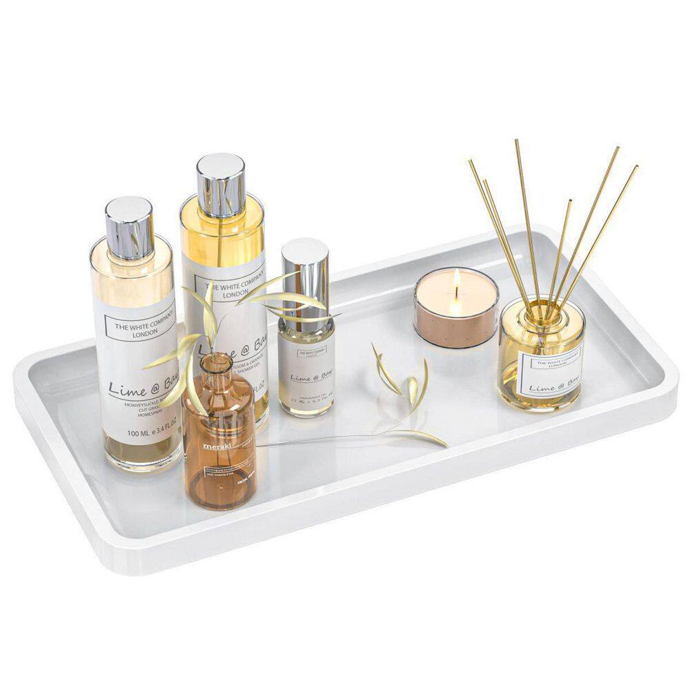 Dracelo White Vanity Tray, Marble Decor Ceramic Jewelry Dish Bathroom Vanity Organizer