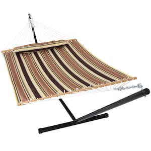 10-3/4 ft. Quilted 2-Person Hammock with 12 ft. Stand in Sandy Beach