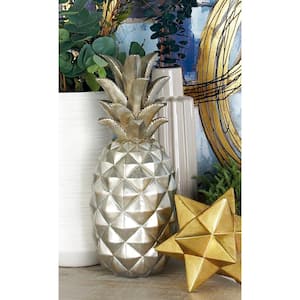 6 in. x 14 in. Silver Polystone Pineapple Fruit Sculpture