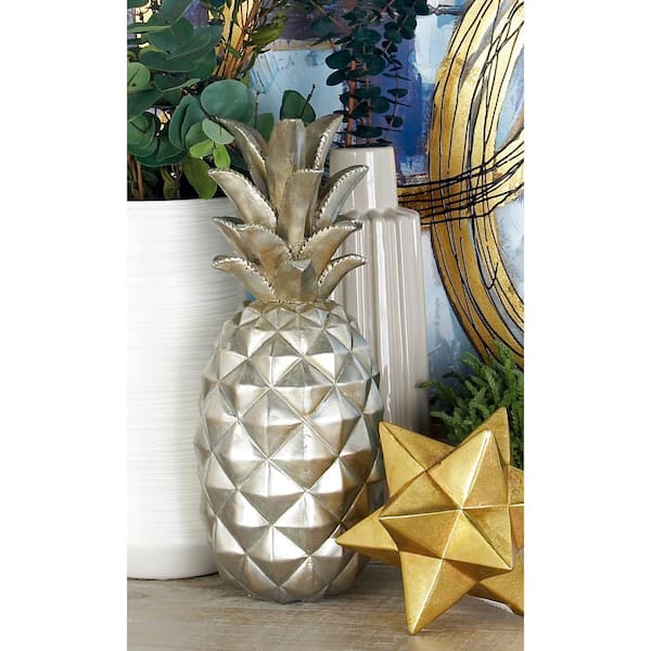 Litton Lane 6 in. x 14 in. Silver Polystone Pineapple Fruit Sculpture