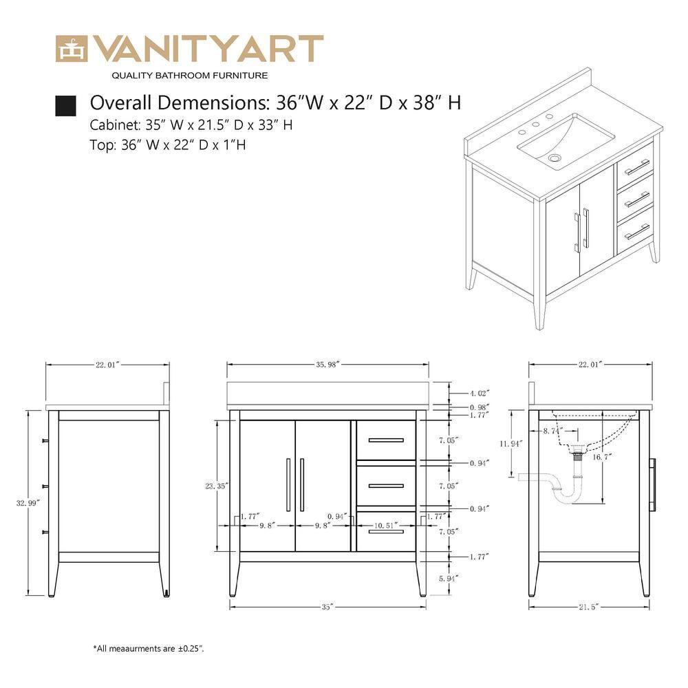 Cashmere Gray 36" Single Sink Bathroom Vanity with Marble Top