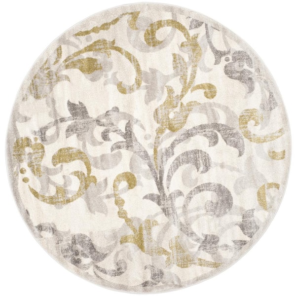 SAFAVIEH Amherst Ivory/Light Gray 7 ft. x 7 ft. Round Floral Border Area Rug