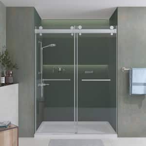73 in. W x 79 in. H Double Sliding Door Soft-Closing System Frameless Corner Shower Enclosure in Brushed Silver 5/16 in.