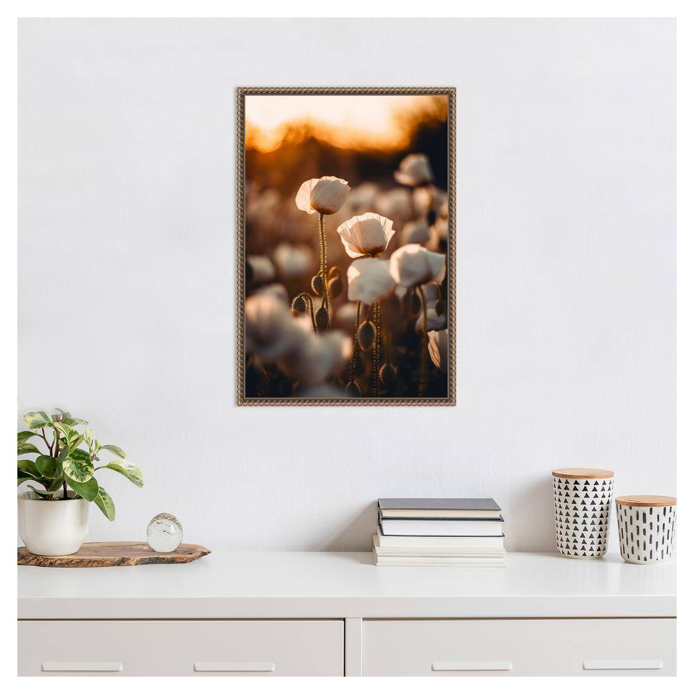 White Poppy Field Beaded Framed Canvas Wall Art