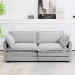 Modern Grey Corduroy Loveseat with Two Pillows for Living