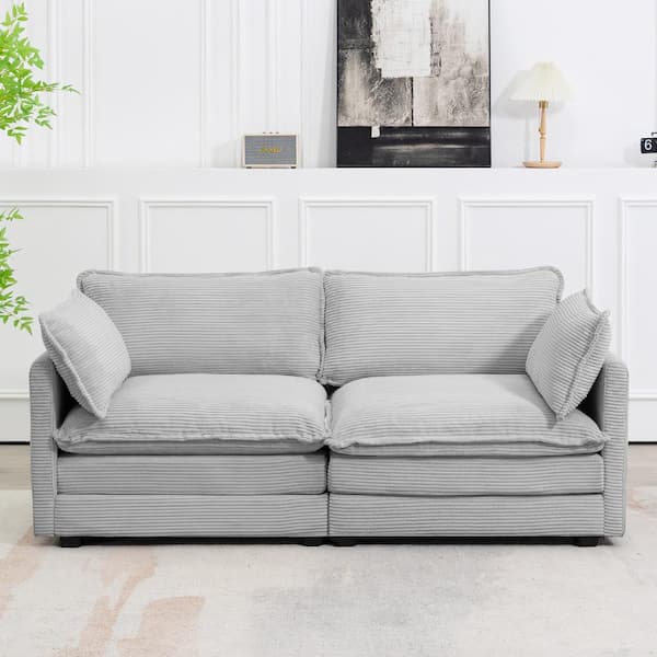 JEAREY Modern Grey Corduroy Loveseat with Two Pillows for Living