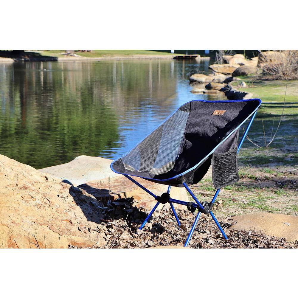 Blue Ultralight Armless Camping Chair with Mesh Back
