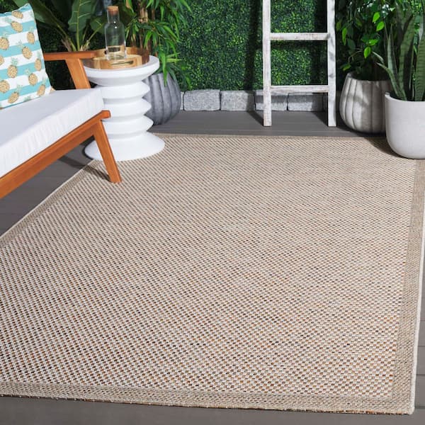 Sisal All-Weather Ivory/Orange Beige 9 ft. x 12 ft. Solid Border Indoor/Outdoor Area Rug