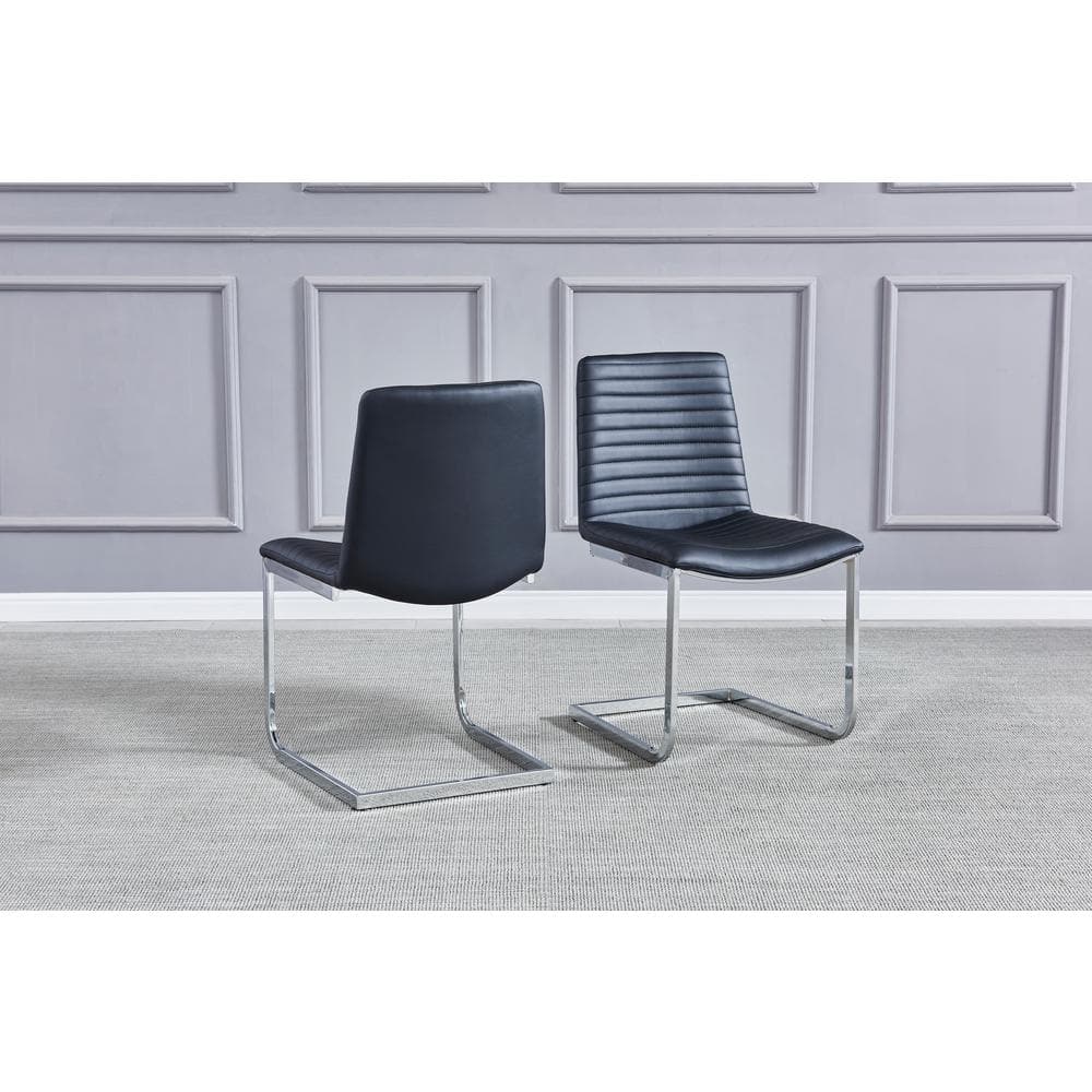 Blanca Low Back Black Faux Leather Side Chair with Metal Legs