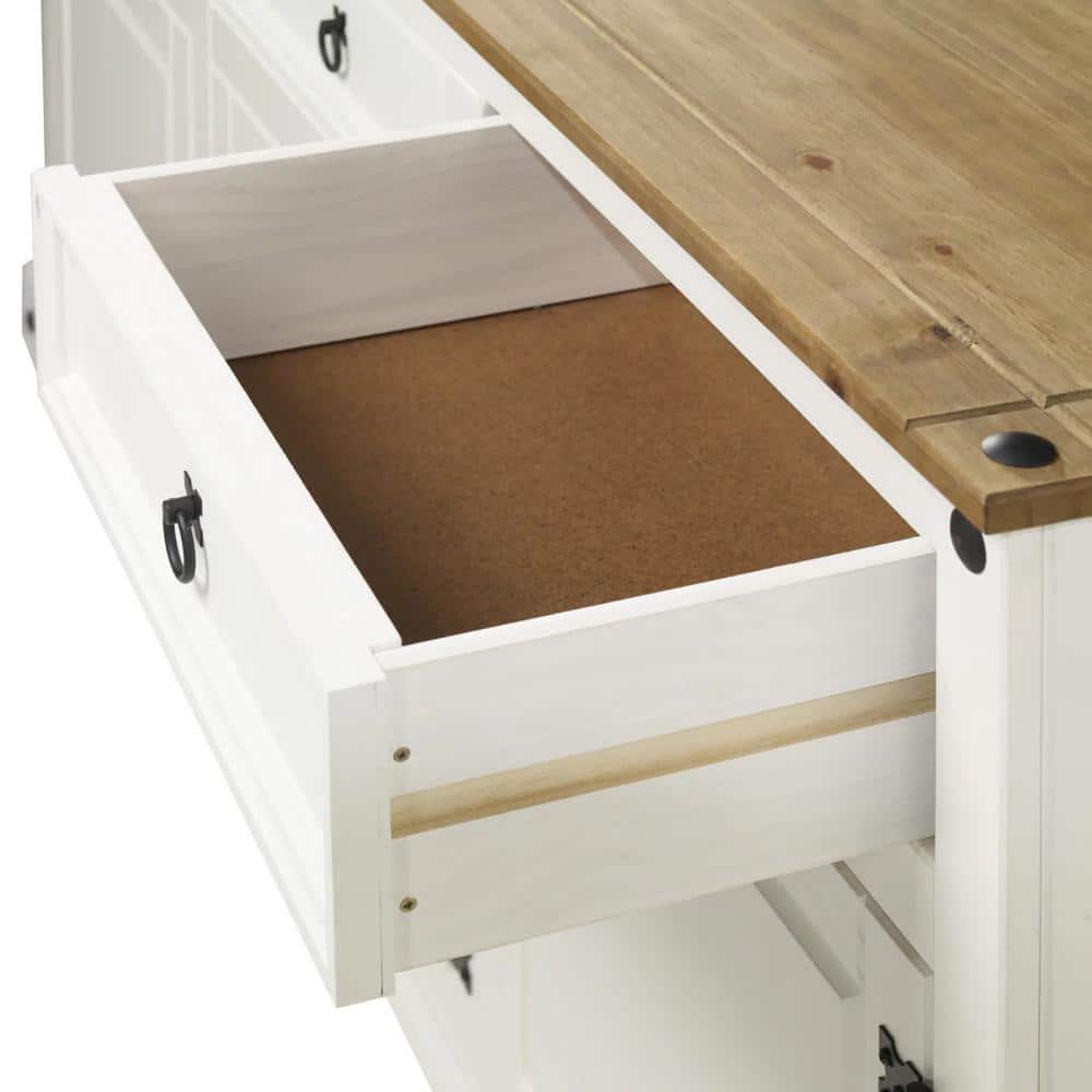 Cottage Series Distressed White Pine Wood Buffet Sideboard